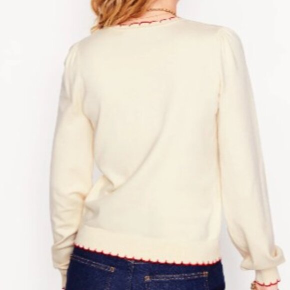 Boden Pru Scallop Trim Sweater, Warm Ivory, Size XL - Picture 3 of 3